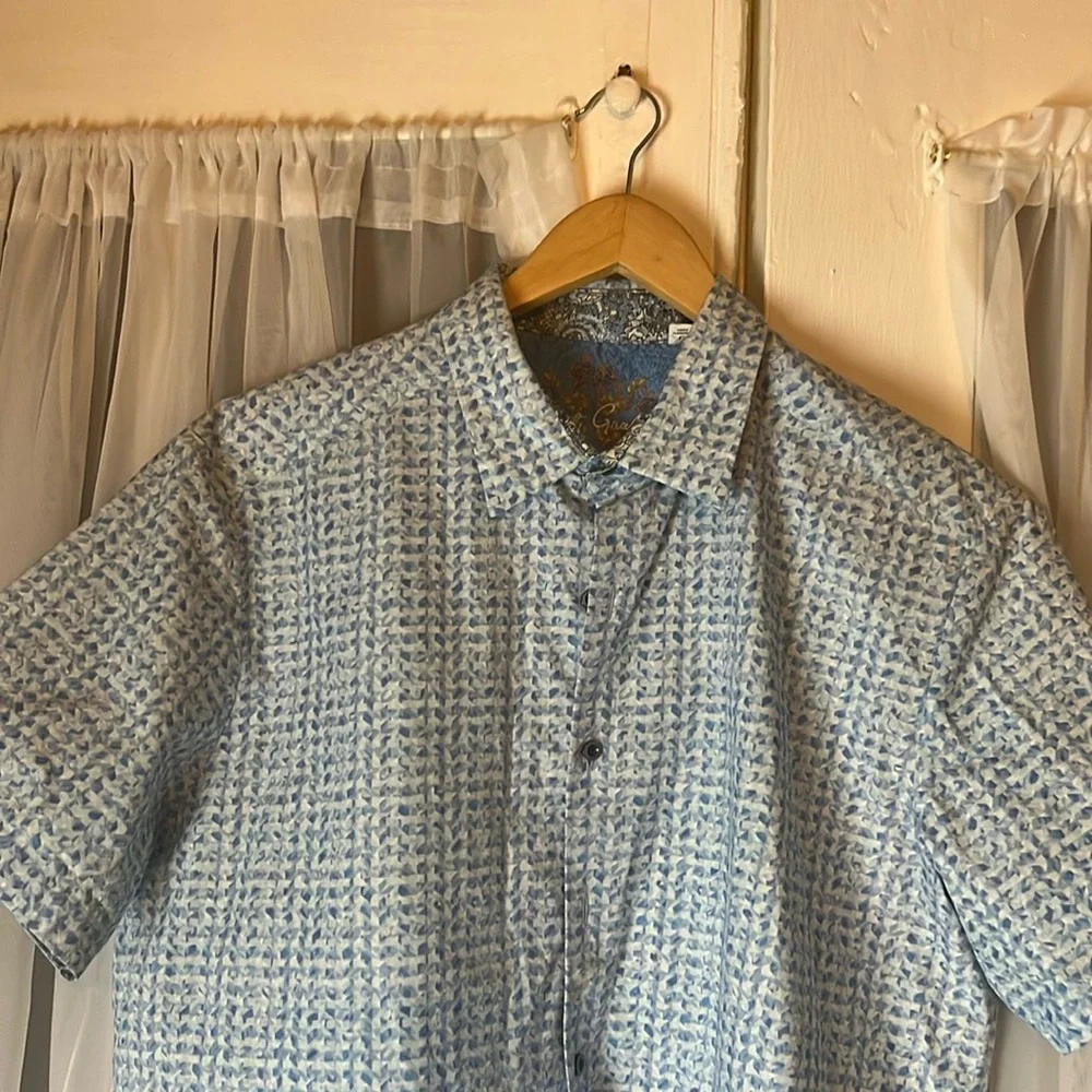 Robert Graham Classic Fit Cotton Geometric Short Sleeve Shirt Men’s Large Blue
